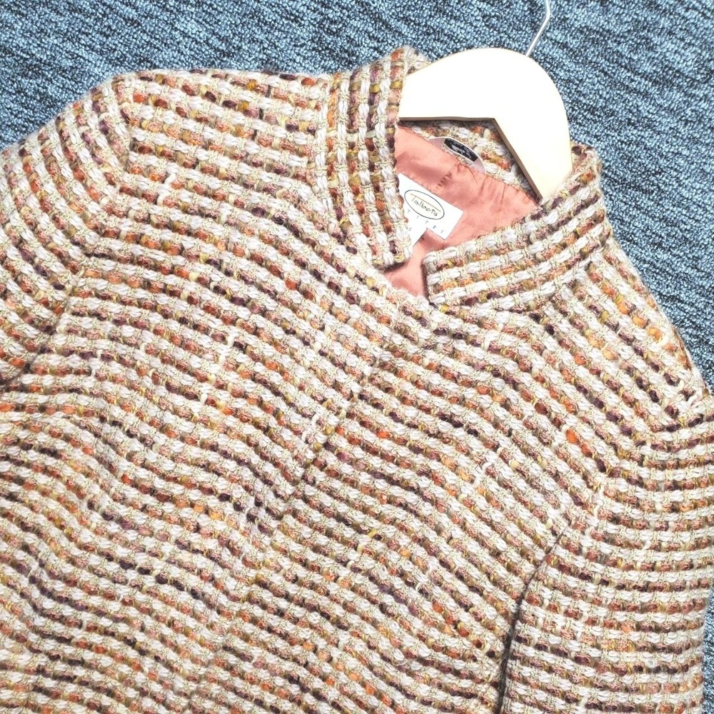 Talbots Tweed Wool Blazer Women 14P Orange Italian Fabric Textured Luxury Career